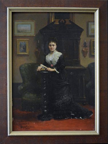  MRS. GUINOUARD IN HER PRIVATE LOUNGE OIL PAINTING
