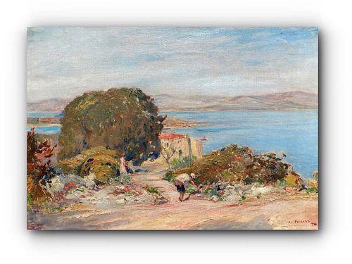VIEW OF ISLE STE. MARGUERITE OIL PAINTING