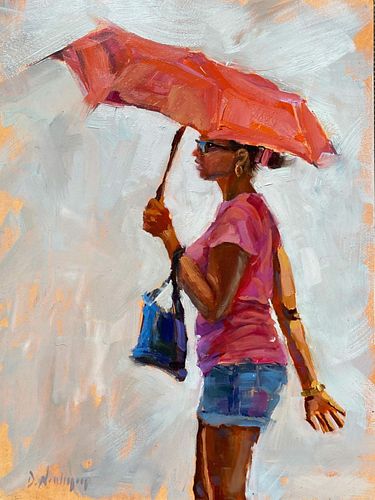 THE RED UMBRELLA OIL PAINTING