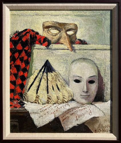 PIERROT AND HARLEQUIN OIL PAINTING