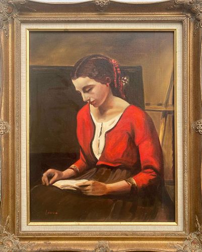 YOUNG WOMAN READING OIL PAINTING