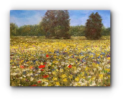 FIELD OF FLOWERS OIL PAINTING