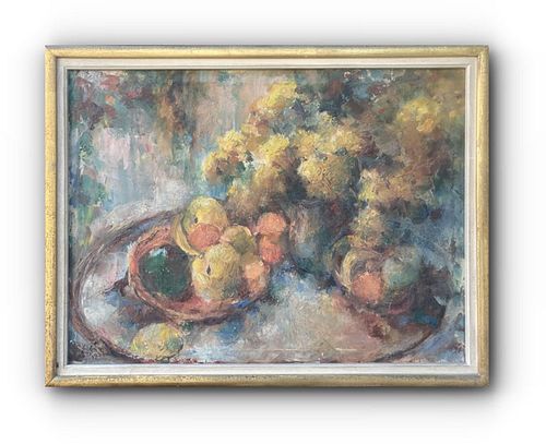 STILL LIFE WITH FRUIT AND FLOWERS OIL PAINTING