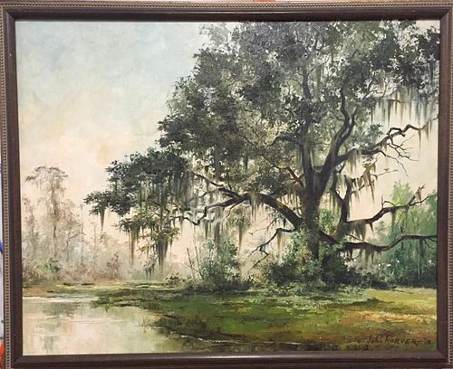 BAYOU WITH LIVE OAK OIL PAINTING