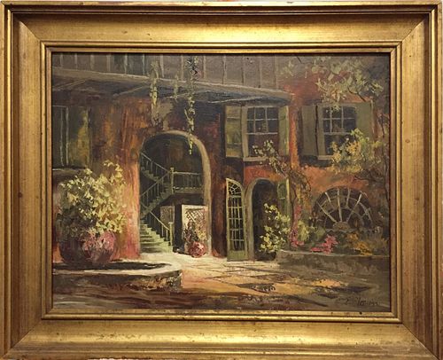 FRENCH QUARTER COURTYARD OIL PAINTING