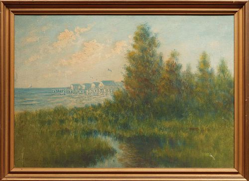 "CAMPS ON LAKE PONTCHARTRAIN" OIL PAINTING