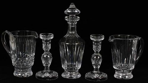 WATERFORD CRYSTAL PITCHERS DECANTER & CANDLESTICKS