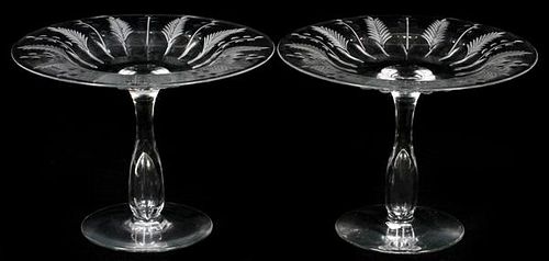 LIBBEY ETCHED CRYSTAL COMPOTES PAIR