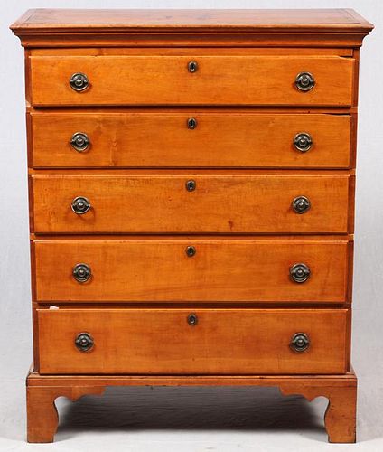 AMERICAN MAPLE CHEST OF FIVE DRAWERS 19TH C.