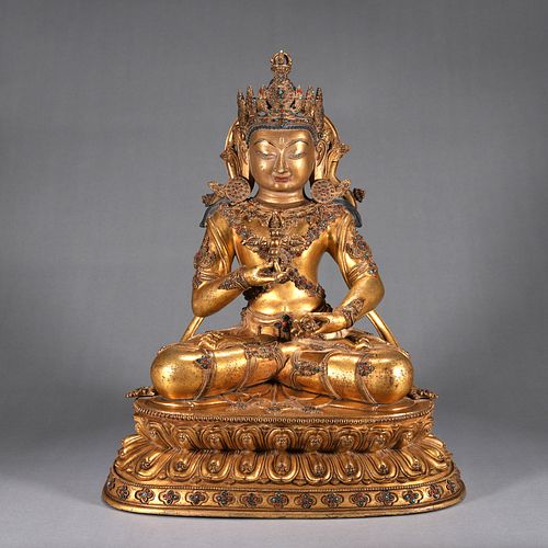 A gilding copper Tibetan Vajrasattva statue