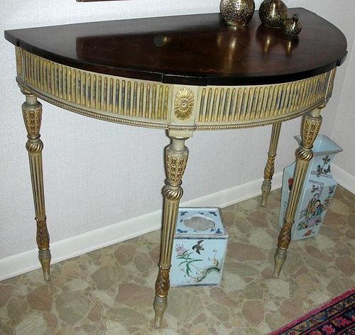 MARQUETRY DEMI LUNE CONSOLE TABLE