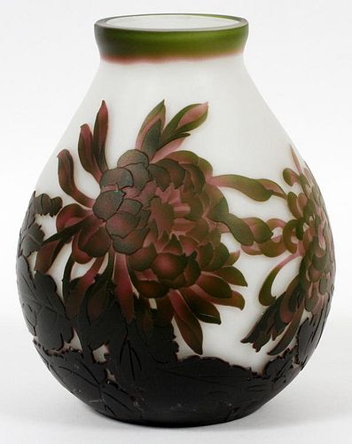 AFTER GALLE GREEN OVERLAY CAMEO GLASS VASE