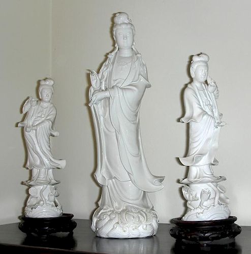 CHINESE PORCELAIN GUANYIN FIGURES THREE