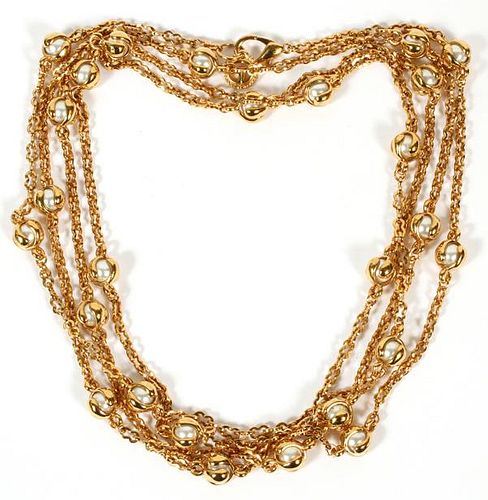 GOLD TONE PATINATED METAL & FAUX PEARL NECKLACE
