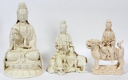 CHINESE BLANC DE CHINE FIGURES OF BUDDHA THREE
