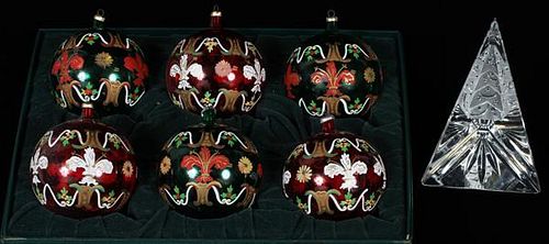 GUCCI PAINTED GLASS CHRISTMAS BULBS &WATERFORD TREE