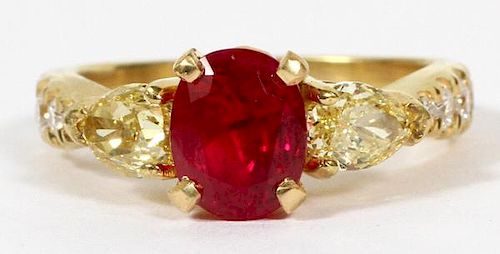 2.02CT RUBY AND FANCY YELLOW DIAMOND RING
