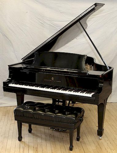 STEINWAY EBONIZED WOOD GRAND PIANO W/ BENCH