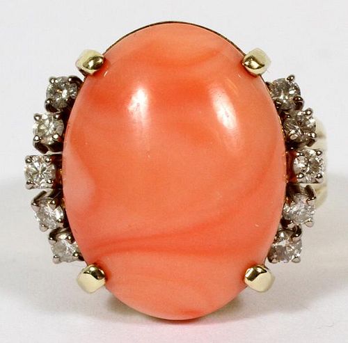 LADY'S CORAL AND DIAMOND RING