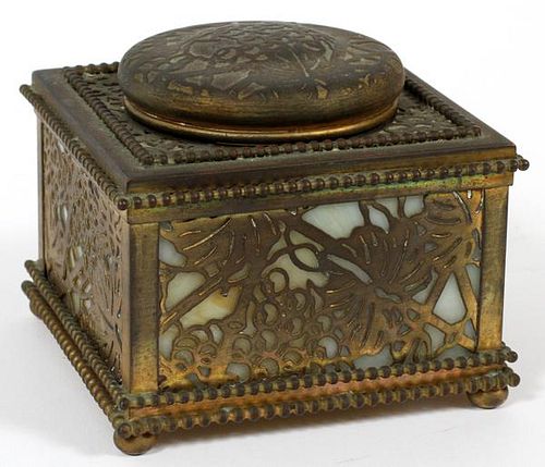 TIFFANY STUDIOS ETCHED METAL & GLASS INKWELL