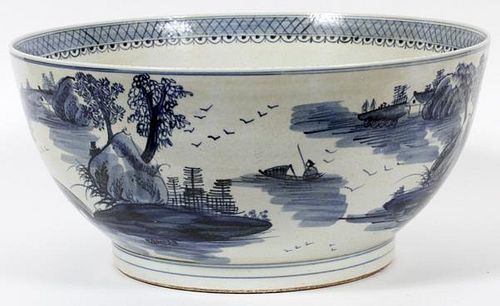 CHINESE BLUE AND WHITE PORCELAIN PUNCH BOWL