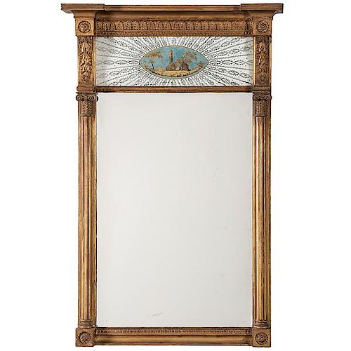 Federal Giltwood Mirror with Eglomise Tablet 