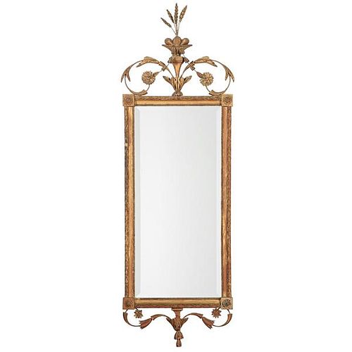 Federal Giltwood Mirror with Scrolled Floral Crest 