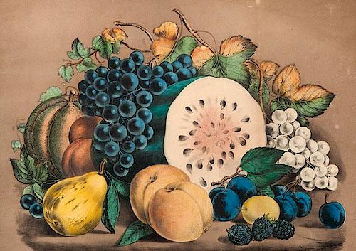 Summer Fruits and Autumn Fruits Hand-Colored Lithographs by Currier and Ives 
