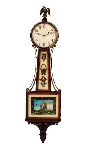 Waltham Reverse Painted "Old Ironsides" Banjo Clock 