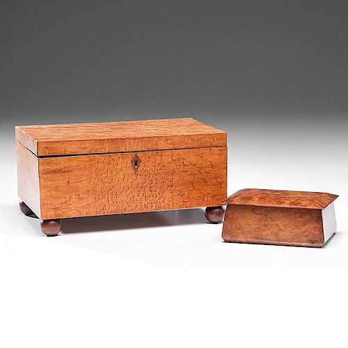 American Bird's Eye Maple Dresser Box and Jewelry Box 