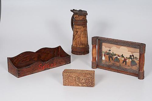 Pyrography Stein, Tray, and Box, Plus 