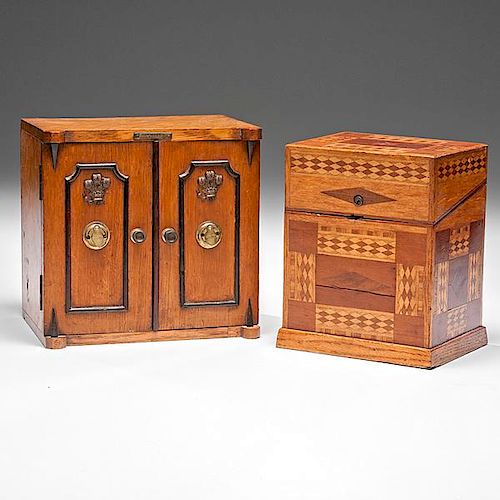 English Miniature Safe and Marquetry Box