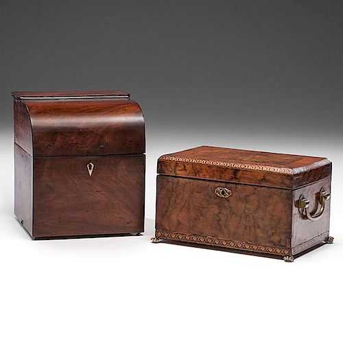 English Half-Domed Mahogany Box and Walnut Coffer 