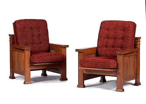 Reclining Spindle Armchairs by Bexley Heath Ltd. After Frank Lloyd Wright 