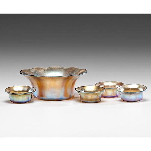 Tiffany Gold Favrile Bowl and Salts 