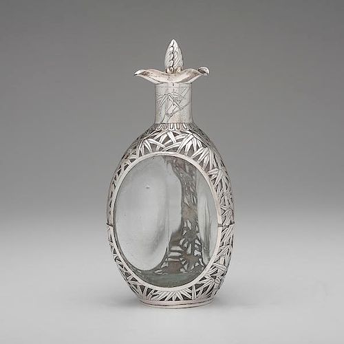 Chinese Export Sterling Overlay Decanter 