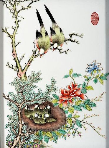 Chinese Polychrome Enamel Porcelain Plaque 