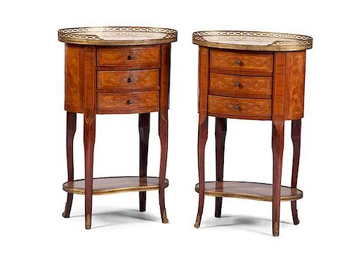 Louis XV-style Parquetry Stands with Marble Tops 