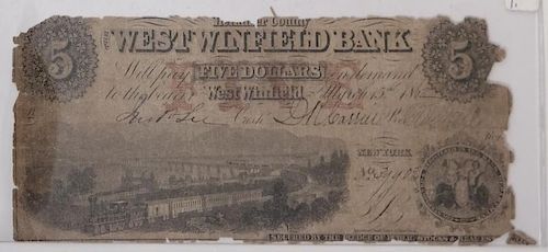 WEST WINFIELD BK 1862 $5 OBSOLETE NOTES
