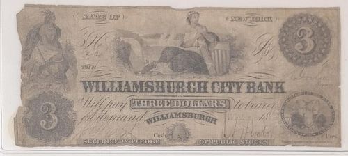 WILLIAMSBURGH CITY BANK $3 OBSOLETE NOTE