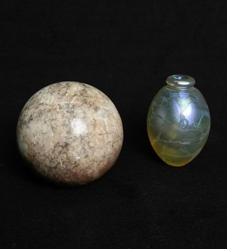 Marble Paperweight and Art Glass Vase