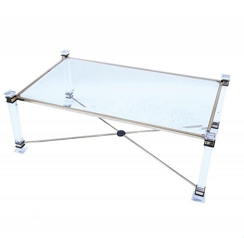 Modern Brass and Lucite Cocktail Table