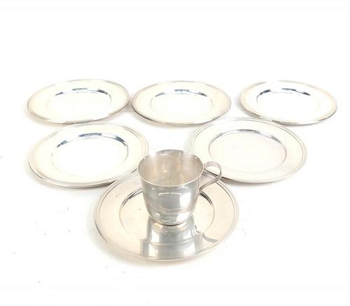 6 Sterling Silver Bread Plates and 1 Cup
