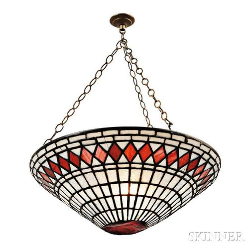 Mosaic Glass Hanging Lamp Attributed to Tiffany