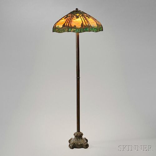 Handel Lamp Co. Floor Lamp with Pine Woods Sunset Shade