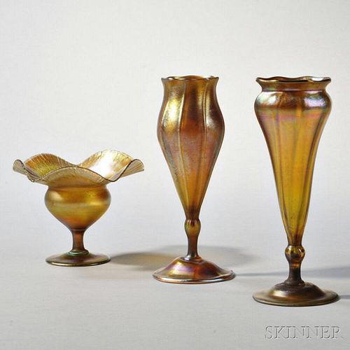 Three Tiffany Gold Favrile Vases
