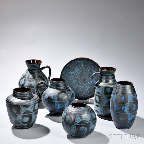 Seven Pieces of Carsten Tonnieshof Art Pottery
