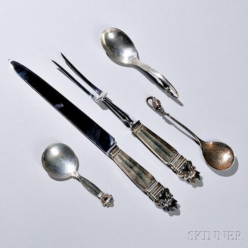 Georg Jensen Carving Set and Three Spoons