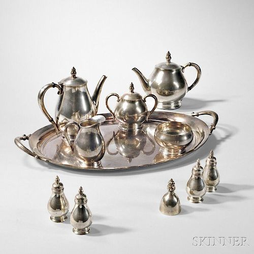 International Silver Co. Royal Danish Pattern Coffee and Tea Set with Apple Pattern Tray