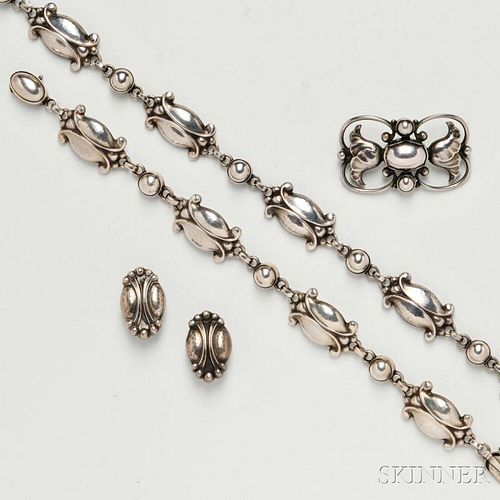 Georg Jensen Moon Flower Pattern Necklace, Bracelet, Earrings, and a No. 236A Brooch